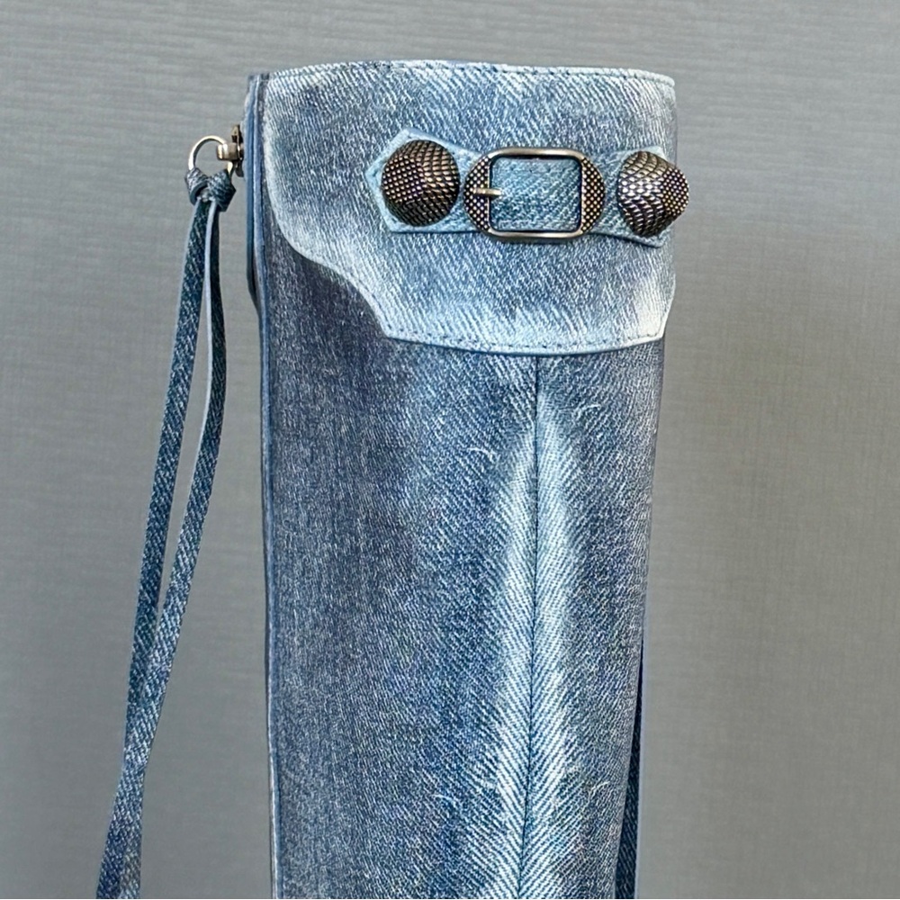 NIB $2600 BALENCIAGA Cagole blue denim leather 771231 stud moto tall boots 41/11 - Picture 3 of 16